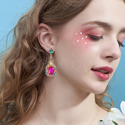 2 Pairs 2 Style Rhinestone Teardrop & Rectangle Dangle Stud Earrings EJEW-AN0002-98-1