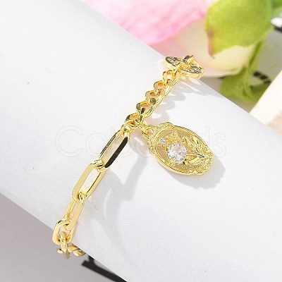 Brass Micro Pave Clear Cubic Zirconia Charm Bracelets BJEW-U020-05G-1