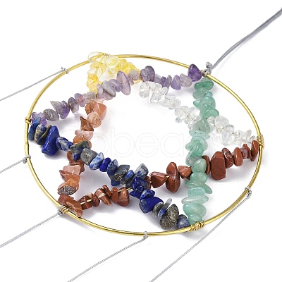 Brass Wire Wrapped Chakra Natural Gemstone Chips Hanging Ornaments AJEW-B028-01G-01-1