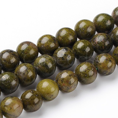 Natural Epidote Round Beads Strands G-L383-07-8mm-1