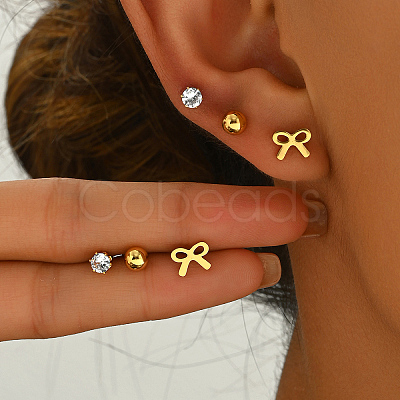 3 Pairs Bowknot 201 Stainless Steel Stud Earring Sets FG5977-1-1