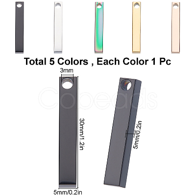 5Pcs 5 Colors PVD Vacuum Plating 304 Stainless Steel Pendants STAS-SC0002-15-1