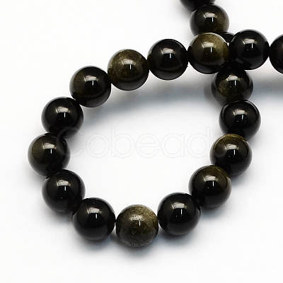 Natural Golden Sheen Obsidian Round Beads Strands G-S157-6mm-1