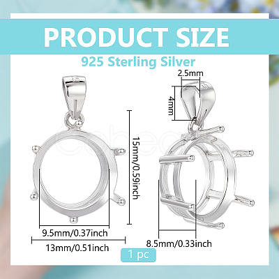 1Pc 925 Sterling Silver Pendant Cabochon Settings STER-BC0003-55A-1