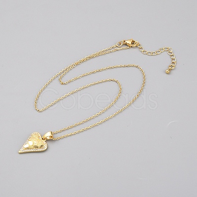 Valentine's Day Brass Textured Heart Pendant Cable Chain Necklaces for Women NJEW-WH0020-86A-1
