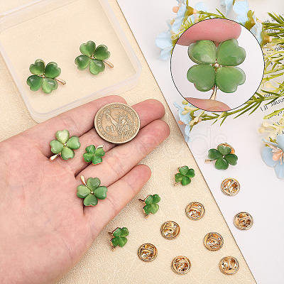 12Pcs 3 Size Green Resin Clover Lapel Pin Brooch JEWB-CA0001-39-1