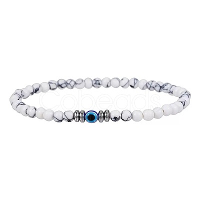 Glass Evil Eye 4MM Natural Howlite Beaded Stretch Bracelets for Men VE1501-6-1