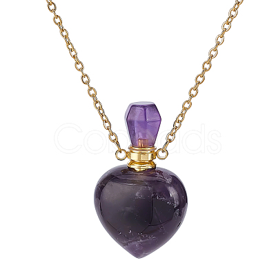 1Pc Natural Amethyst Perfume Bottle Necklaces NJEW-PH0001-37A-04-1
