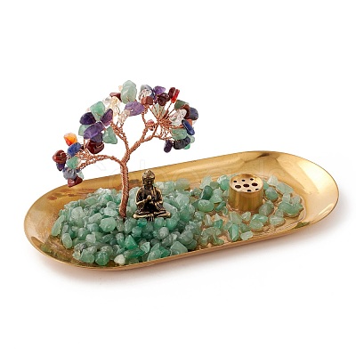 Natural Gemstone Chips with Brass Incense Burner Holder DJEW-G027-19RG-02-1