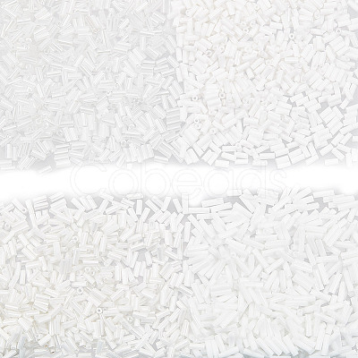 80g 4 Styles White Series Glass Bugle Beads SEED-GO0001-01-1