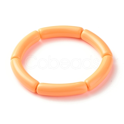 Candy Color Chunky Acrylic Curved Tube Beads Stretch Bracelets for Women BJEW-JB07312-1