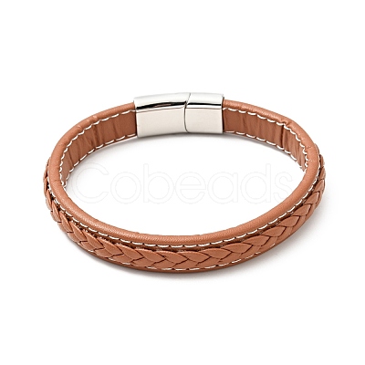 Cowhide Braided Flat Cord Bracelet with 304 Stainless Steel Magnetic Clasps BJEW-H552-01P-02-1