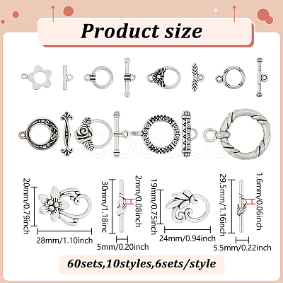 60 Bags 10 Styles Tibetan Style Alloy Toggle Clasps FIND-ME0003-18-1