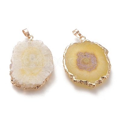 Dyed Natural Druzy Solar Quartz Crystal Pendants G-F693-01E-G-1