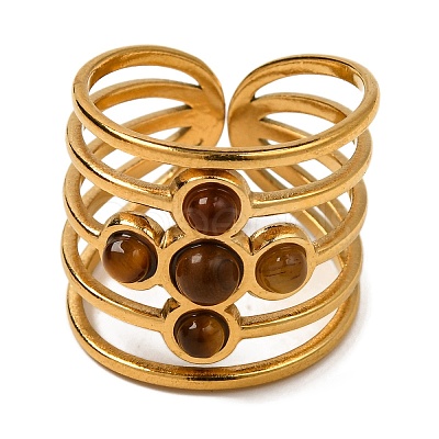 Cross Natural Tiger Eye Finger Rings RJEW-Q822-41G-02-1