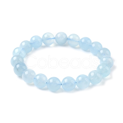 Natural Aquamarine Round Bead Stretch Bracelets for Men Women BJEW-U034-01A-04-1