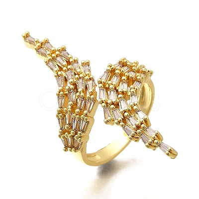 Rack Plating Brass Micro Pave Clear Cubic Zirconia Cuff Finger Rings for Women RJEW-M028-32G-02-1