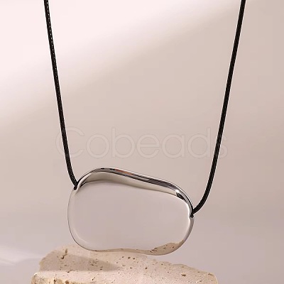 304 Stainless Steel Bean Pendant Adjustable Black Waxed Cord Necklaces for Women FS-WGC253F-01-1
