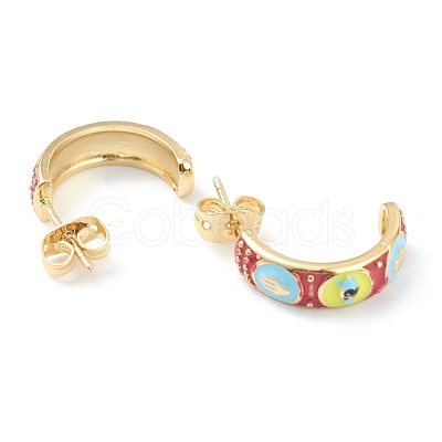 Semicircular Brass Enamel Half Hoop Earrings EJEW-L234-038G-1