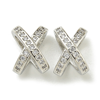 Letter X Rack Plating Brass Micro Pave Cubic Zirconia European Beads KK-K386-15P-1