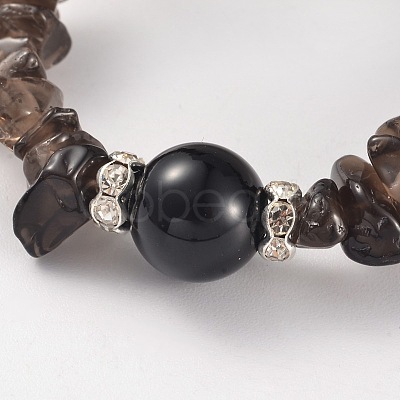 Chips Natural Smoky Quartz Beaded Stretch Bracelets BJEW-JB02131-05-1
