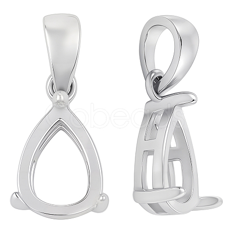 2Pcs Rhodium Plated Sterling Silver Pendant Cabochon Settings STER-BBC0008-82-1