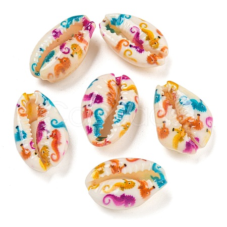 Printed Natural Shell Beads BSHE-G037-01B-1