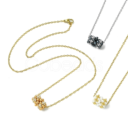 3Pcs Braided Glass Seed Bead Column Pendant Necklaces NJEW-MZ00037-1