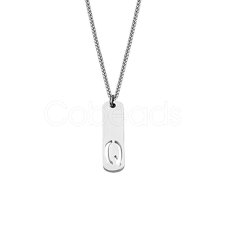 304 Stainless Steel Rectangle with Laser Cut Initial Pendant Necklaces FS-WG71FEF-21-1