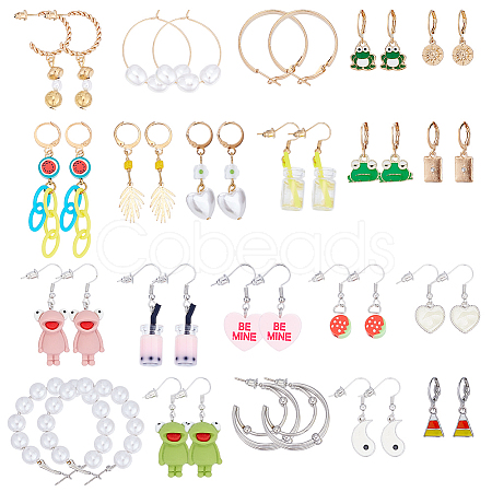 4 Styles Alloy Resin Hoop Earring Set for Women EJEW-UN0002-79-1
