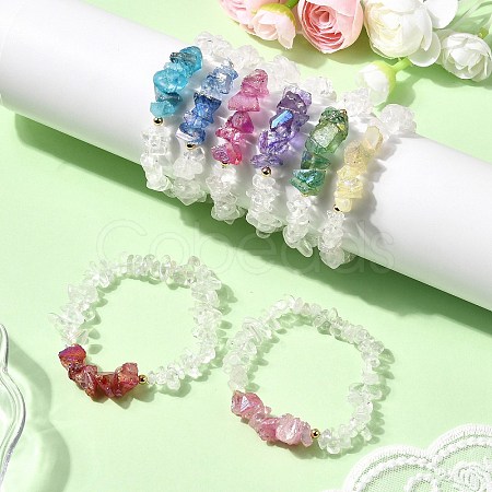 Natural Quartz Crystal & Electroplated Natural Quartz Chip Beads Stretch Bracelets for Women BJEW-JB12279-1