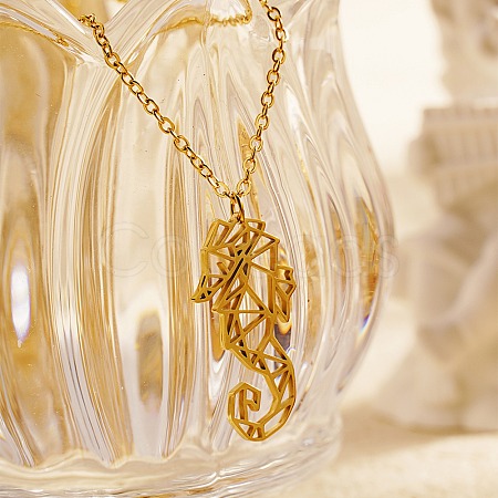 304 Stainless Steel Origami Seahorse Pendant Necklace RP6036-1-1