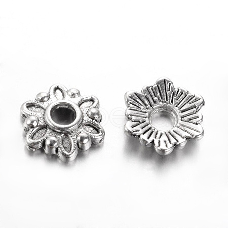 Tibetan Style Alloy Bead Caps TIBEB-Q022-AS-FF-1