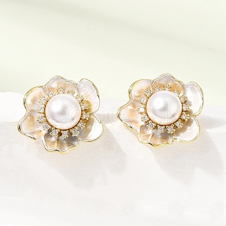 Brass Micro Pave Cubic Zirconia Enamel Stud Earrings CU-CBABA66-12B-G-1