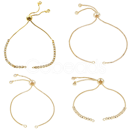 8Pcs 4 Style Brass Box Chain Slider Bracelet Makings KK-BBC0012-42-1
