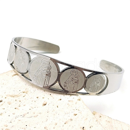 Religion 201 Stainless Steel Cuff Bangles for Women BJEW-F507-02P-1