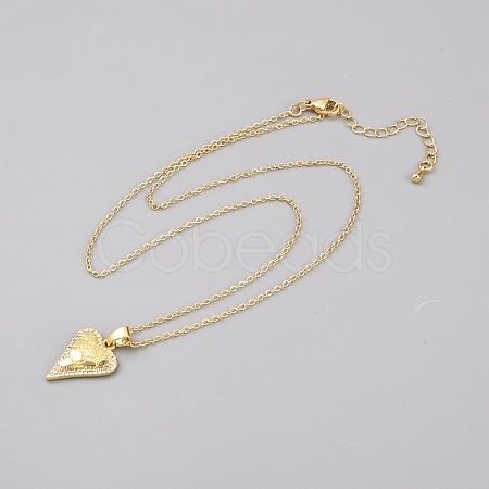 Valentine's Day Brass Textured Heart Pendant Cable Chain Necklaces for Women NJEW-WH0020-86A-1