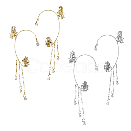 2 Pairs 2 Colors Crystal Rhinestone Butterfly Cuff Earrings EJEW-HY0001-01-1