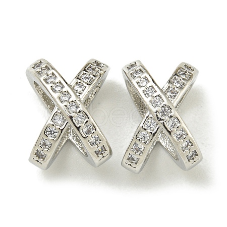 Letter X Rack Plating Brass Micro Pave Cubic Zirconia European Beads KK-K386-15P-1