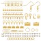 PandaHall Elite Jewelry Findings Sets, with Alloy Lobster Claw Clasps, Brass Earring Hooks, Iron Bead Tips, Open Jump Rings and Folding Crimp Ends, Golden