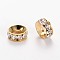 Flat Round Alloy Rhinestone Bead Spacers, Golden, 9~10x4mm, Hole: 4~5mm