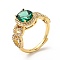 Green Cubic Zirconia Oval Adjustable Ring, Brass Jewelry for Women, Real 18K Gold Plated, US Size 7 3/4(17.9mm)