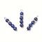 10Pcs Natural Lapis Lazuli Pendants, Round Beaded Links with 304 Stainless Steel Rhinestone Findings, 30x6.5mm, Hole: 3.3mm