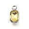 304 Stainless Steel Pendants, with Rhinestone, Stainless Steel Color, Rectangle, Light Topaz, 10.5x5.5x3.5mm, Hole: 1.8mm