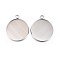 Tarnish Resistant 304 Stainless Steel Pendant Cabochon Settings, Plain Edge Bezel Cups, Flat Round, Stainless Steel Color, Tray: 25mm, 31x27x2mm, Hole: 3mm