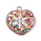 Acrylic Pendant, with Iron Findings, Glitter, Valentine Heart with Snowflake, Colorful, 20.5x20x6.5mm, Hole: 2mm