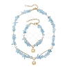 Natural Aquamarine Chips Beads Necklaces & Bracelets Sets for Women SJEW-JS01372-01-2