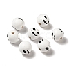 Printed Round Wood European Beads WOOD-M006-02-1