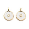 Flat Round with Paw Print Pattern Rack Plating Brass Enamel Pendants X-KK-G512-12G-1
