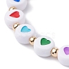Heart Pattern Flat Round Acrylic Beads Stretch Bracelet for Kid BJEW-JB07215-4